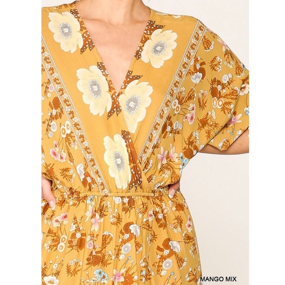 Boho Chic Mustard Kimono Top Ruffle Maxi Dress - Picture 4 of 7